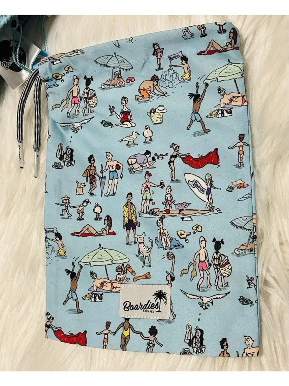 NEW Boardies Apparel Boy's Beach Folk Swim Trunks Light Blue Wet Bag Age 3/4Y